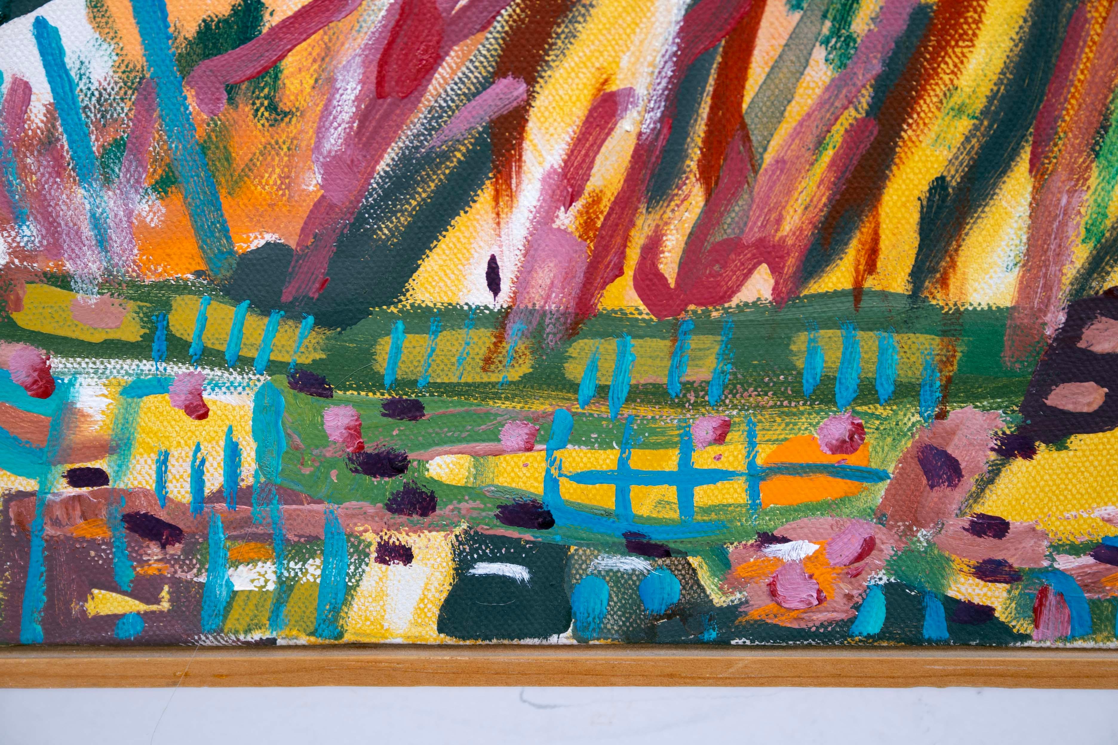 Tela Alan Watson Conflagrazione Surrealismo astratto Pittura a olio su tela con cornice 1986 in vendita