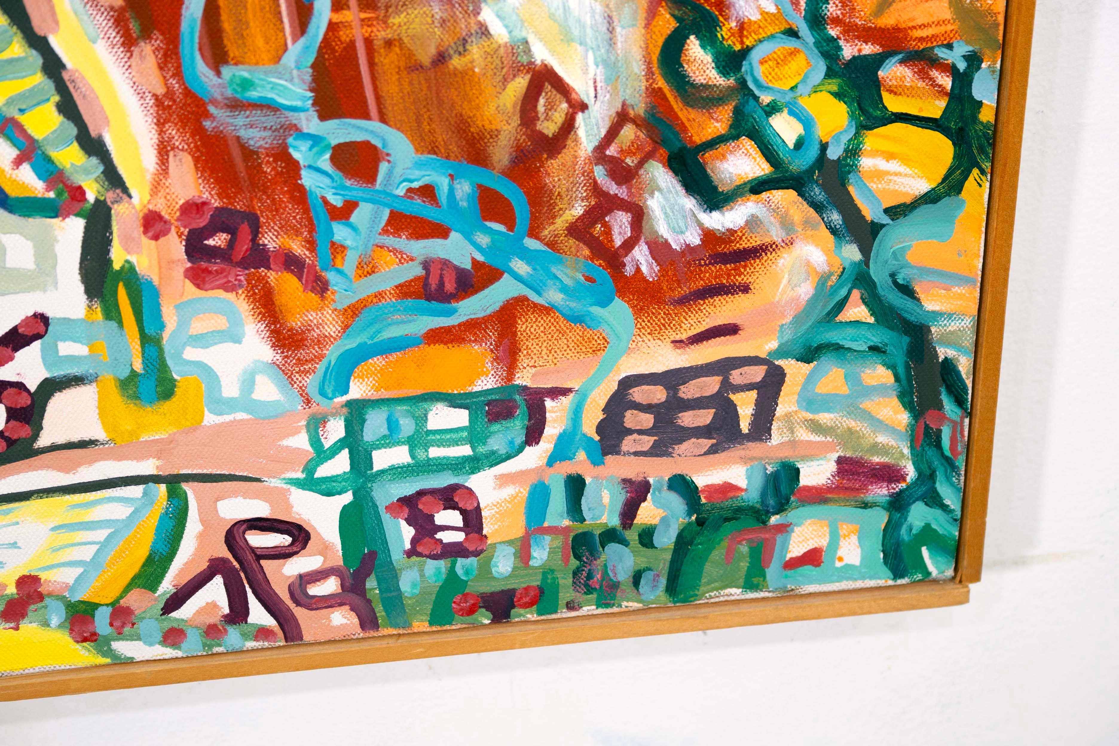 Alan Watson Conflagrazione Surrealismo astratto Pittura a olio su tela con cornice 1986 in vendita 3