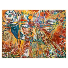 Alan Watson Conflagrazione Surrealismo astratto Pittura a olio su tela con cornice 1986