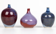 Alan White Dartington Trio Studio Pottery Mottle Glazed Bottle Vases