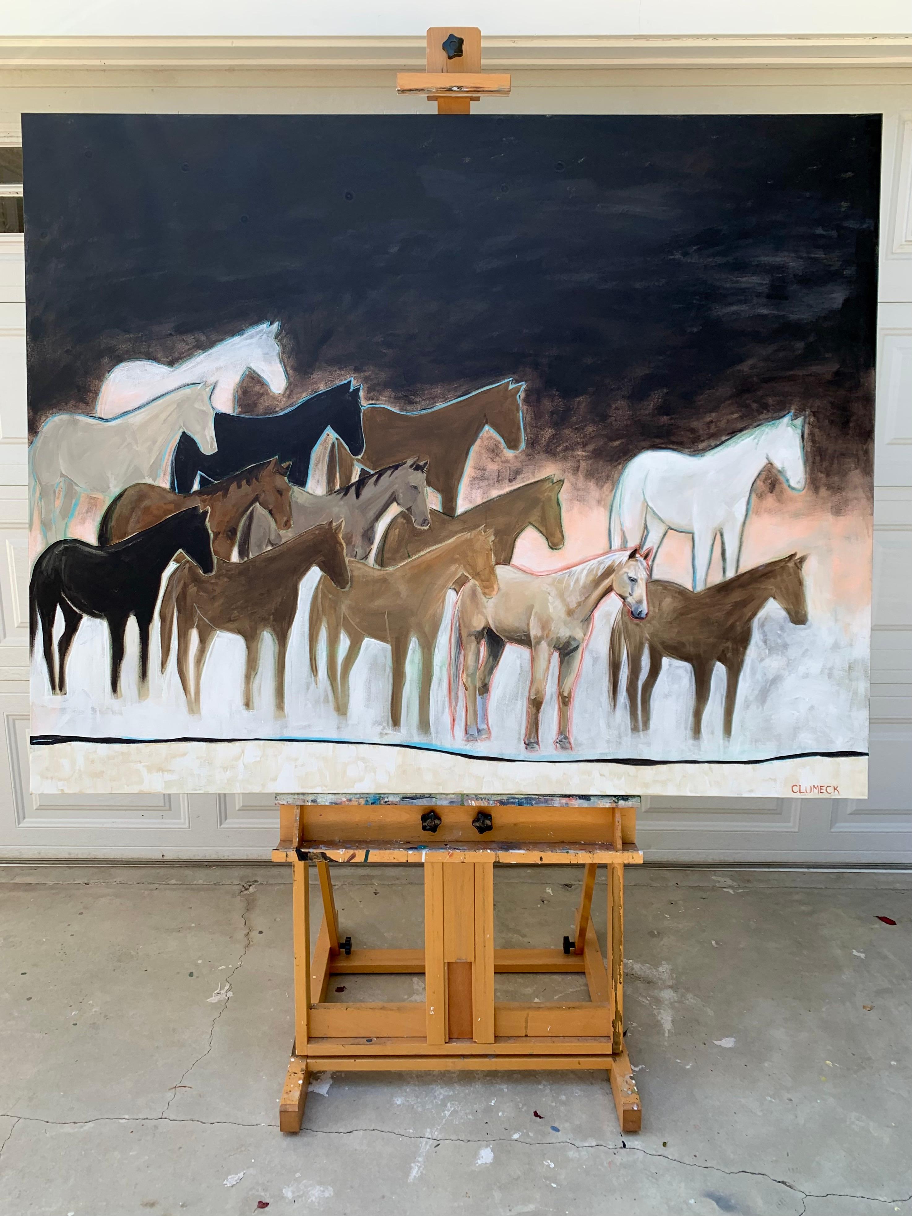 <p>Artist Comments<br>Artist Alana Clumeck illustrates a diverse herd of horses in the wild west. 