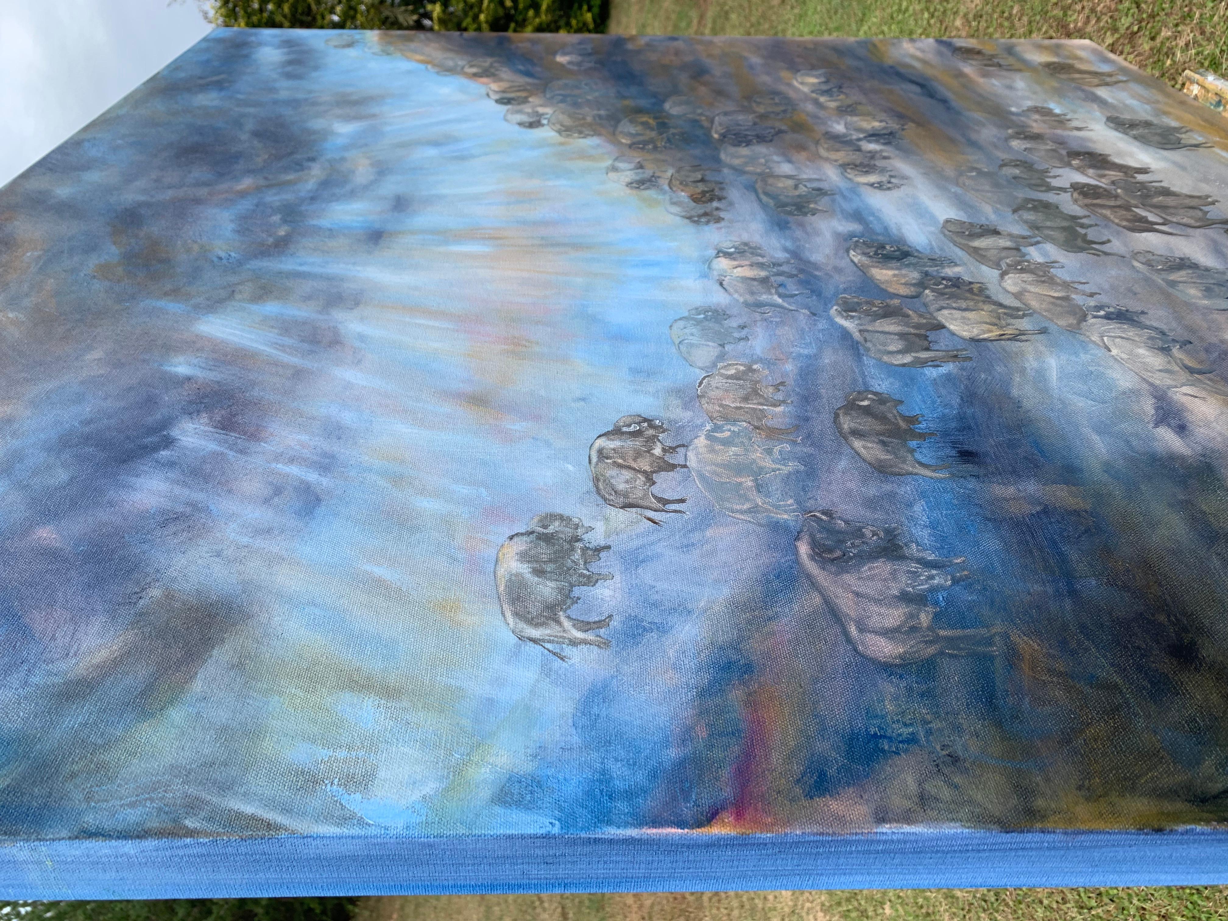 Bisonte sotto la luce, pittura a olio - Art Contemporaneo di Alana Clumeck