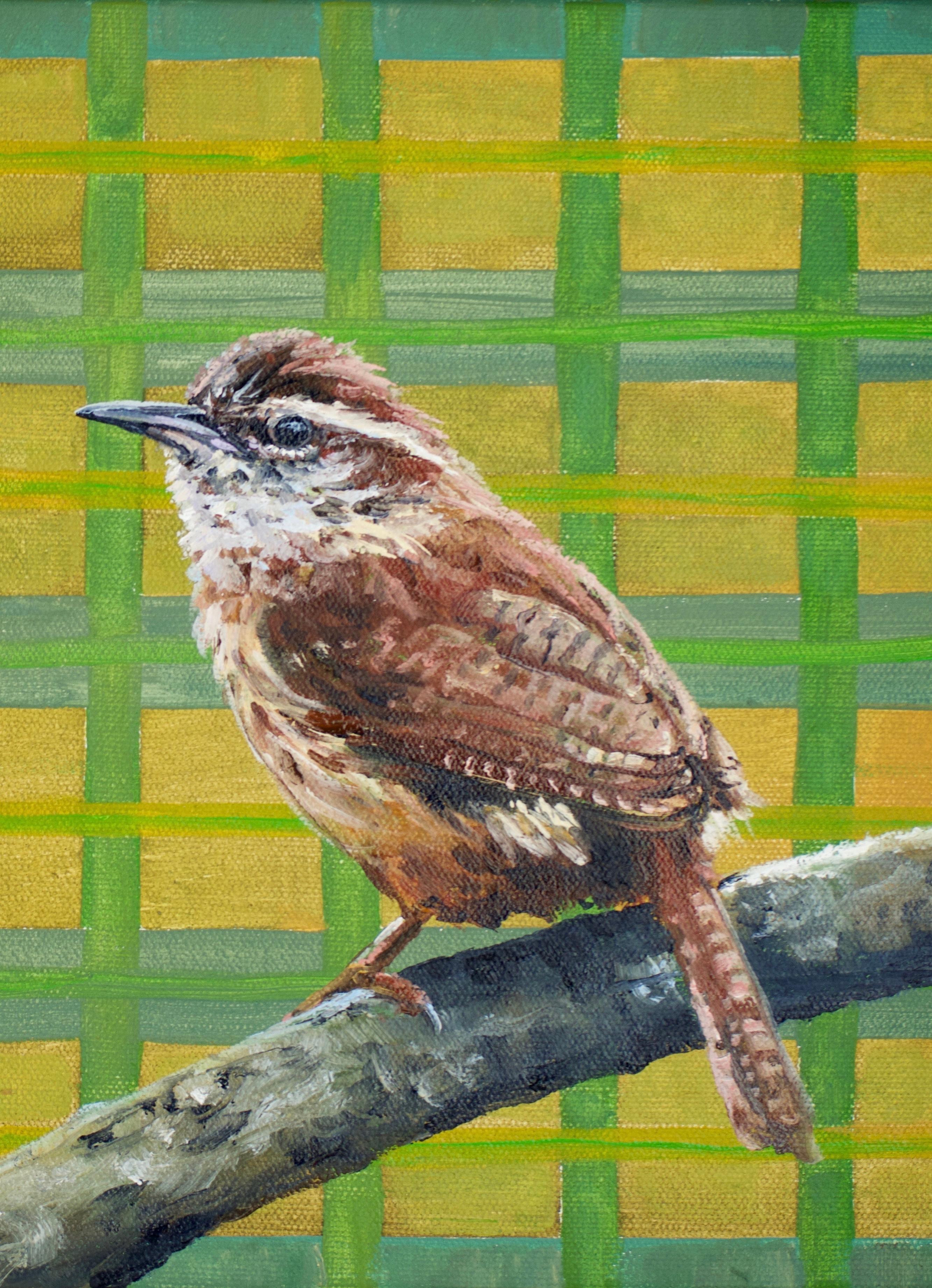 Carolina Wren, Pintura al óleo - Animal Painting Verde de Alana Clumeck