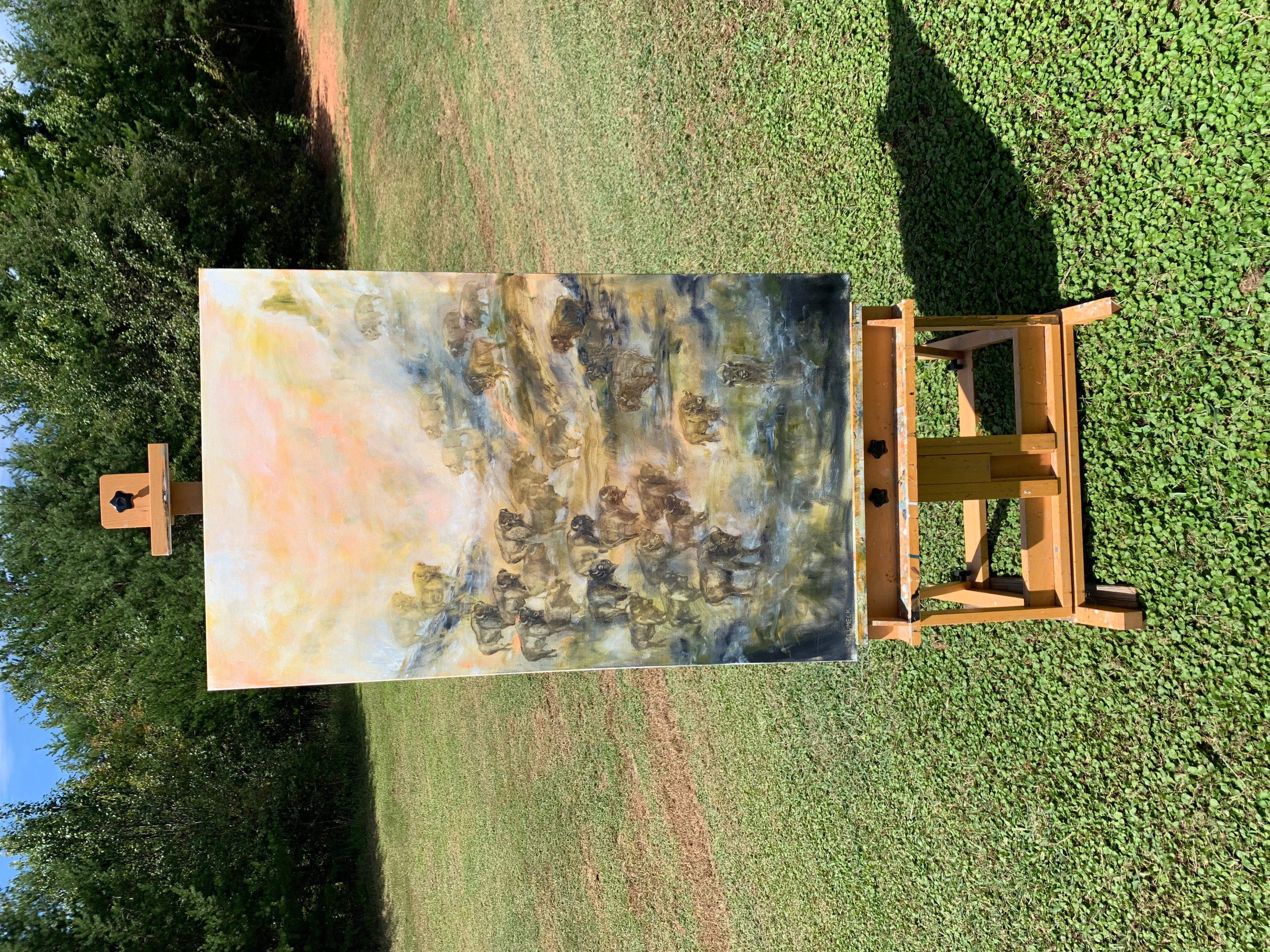 <p>Comentarios del artista<br />Una manada de bisontes desciende por una montaña envuelta en niebla, encarnando la majestuosidad y la resistencia. Las pinceladas erráticas y las audaces aplicaciones de pintura crean una textura visual dinámica.