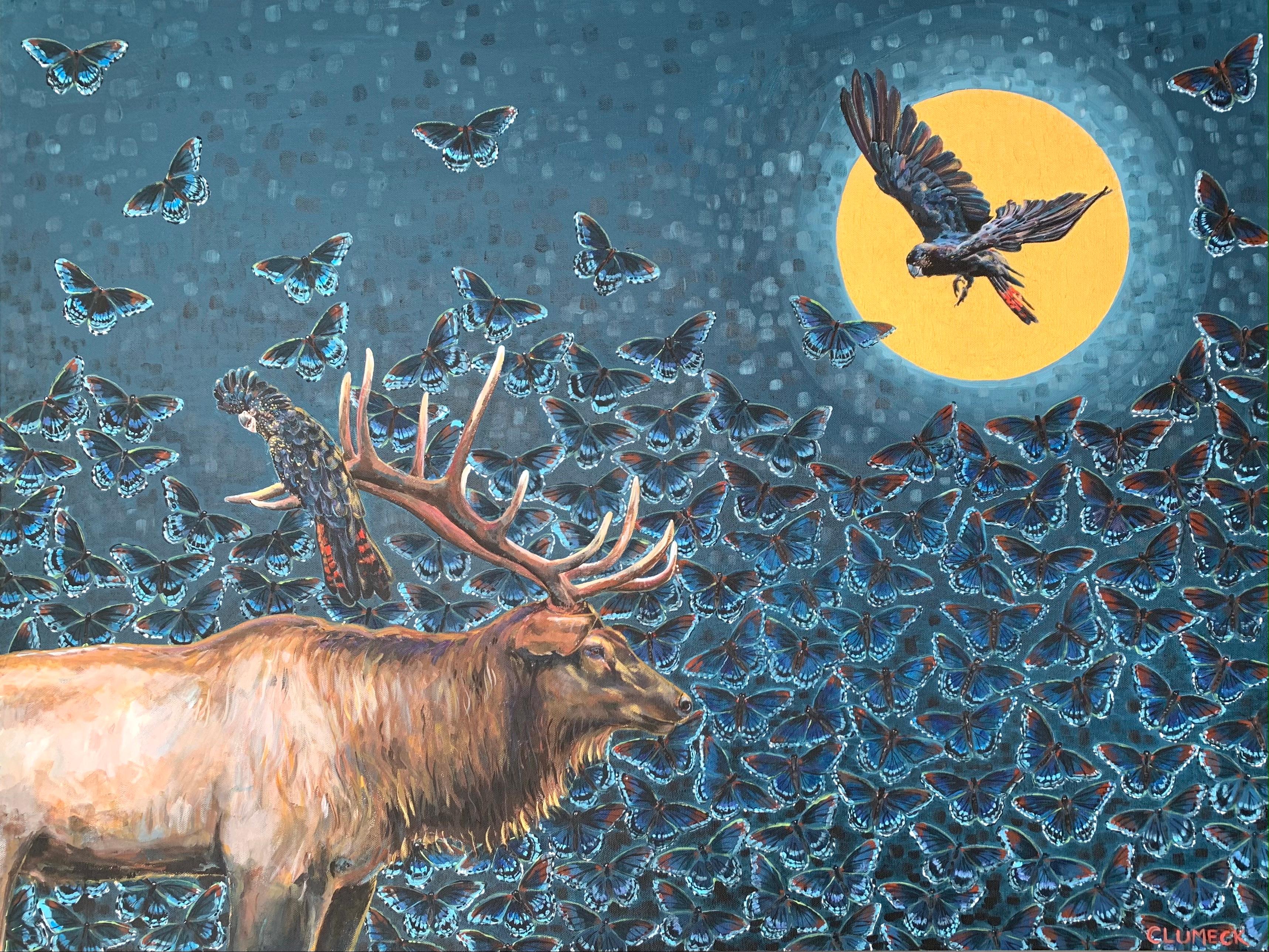 Alana Clumeck Animal Painting – Nacht des Fluges, Originalgemälde