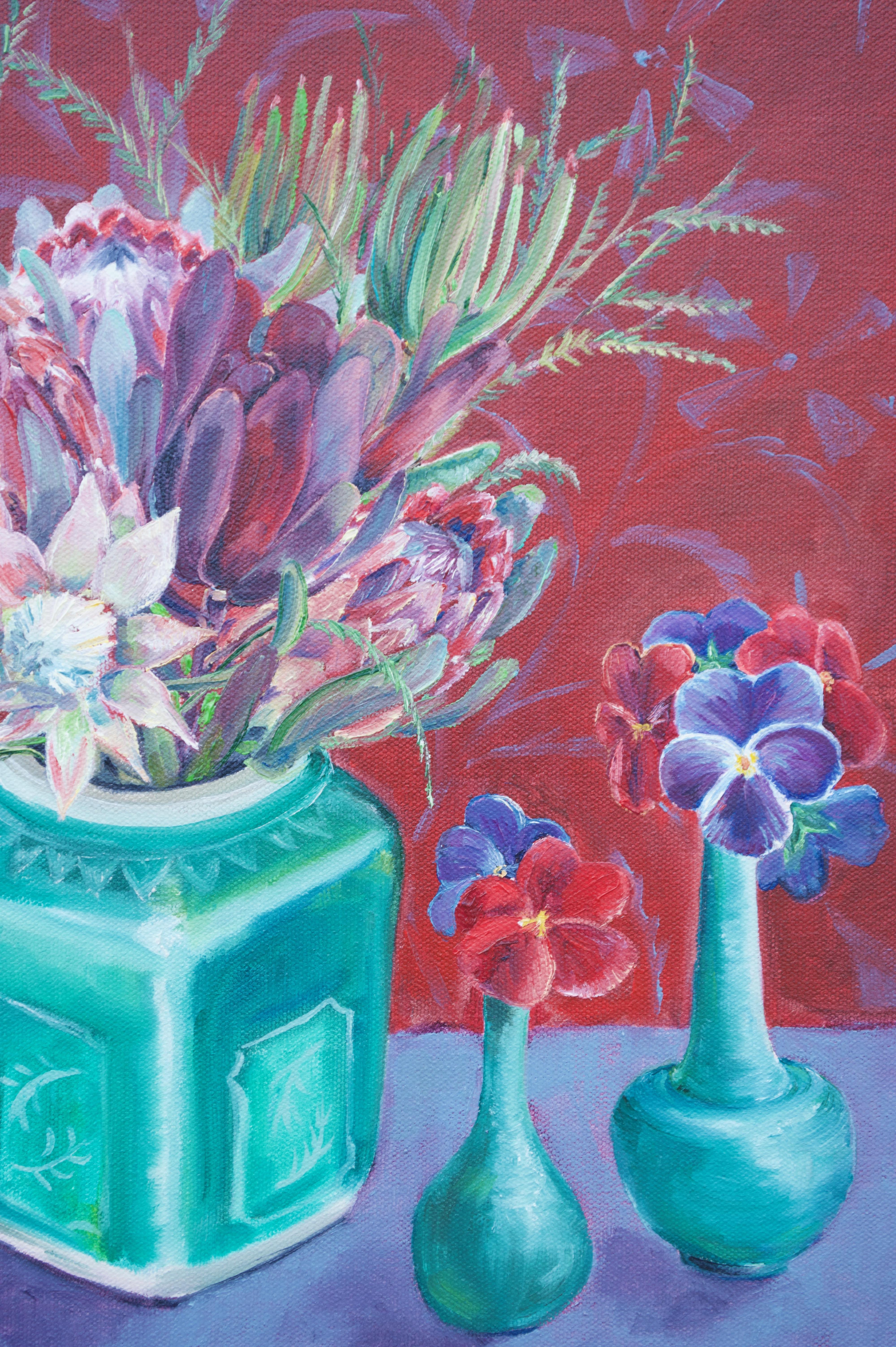 Protea & Pansies, Oil Painting For Sale 1