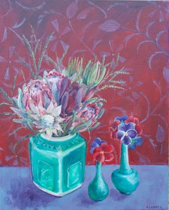 Protea & Pansies, Oil Painting