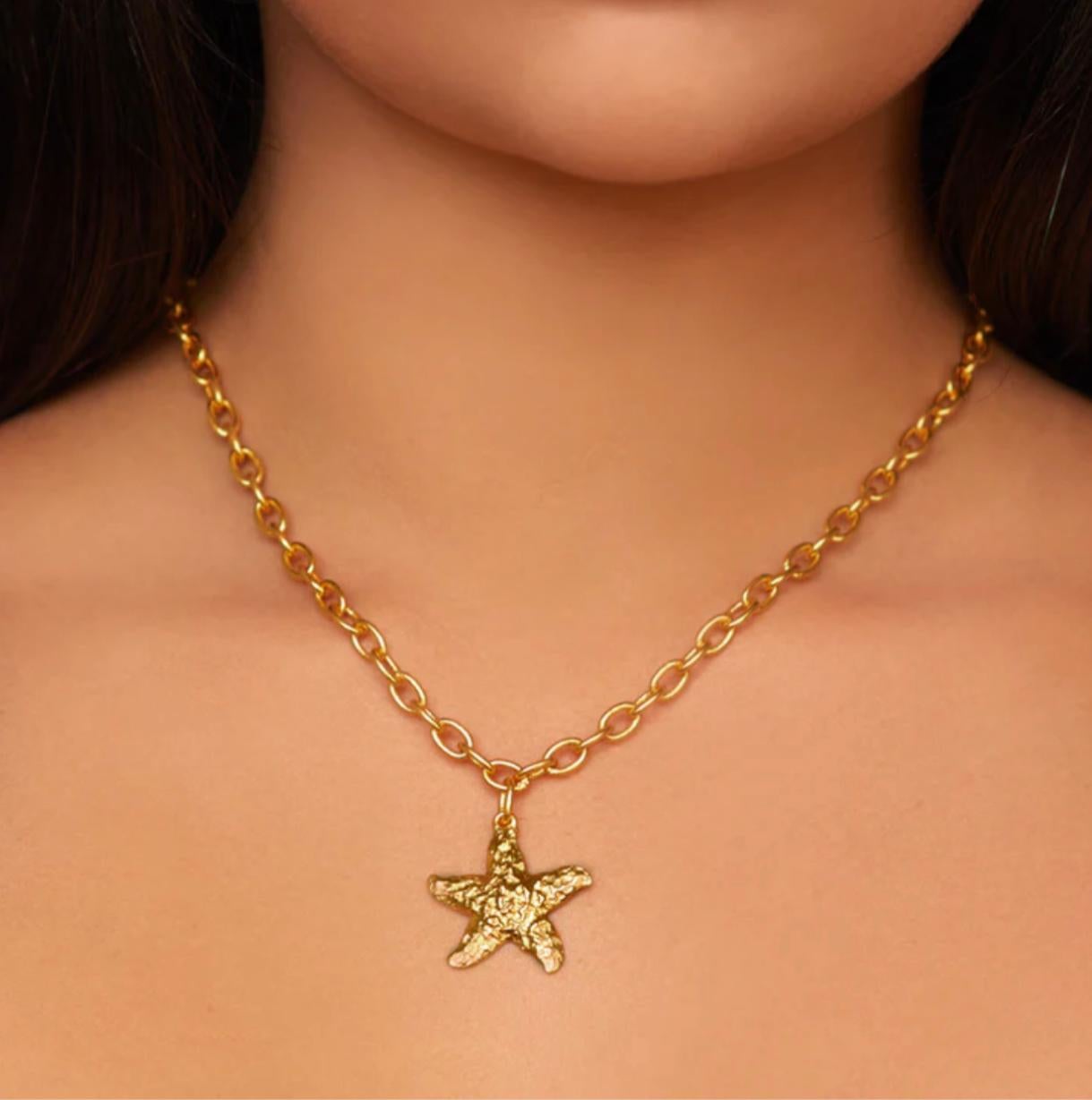 The Alana necklace features a hand-beaten starfish and is the perfect necklace for weekend wear. Enjoy this one-of-a-kind handmade necklace on your next European getaway or tropical vacation.

Designed in Sydney, Australia and plated in luxurious