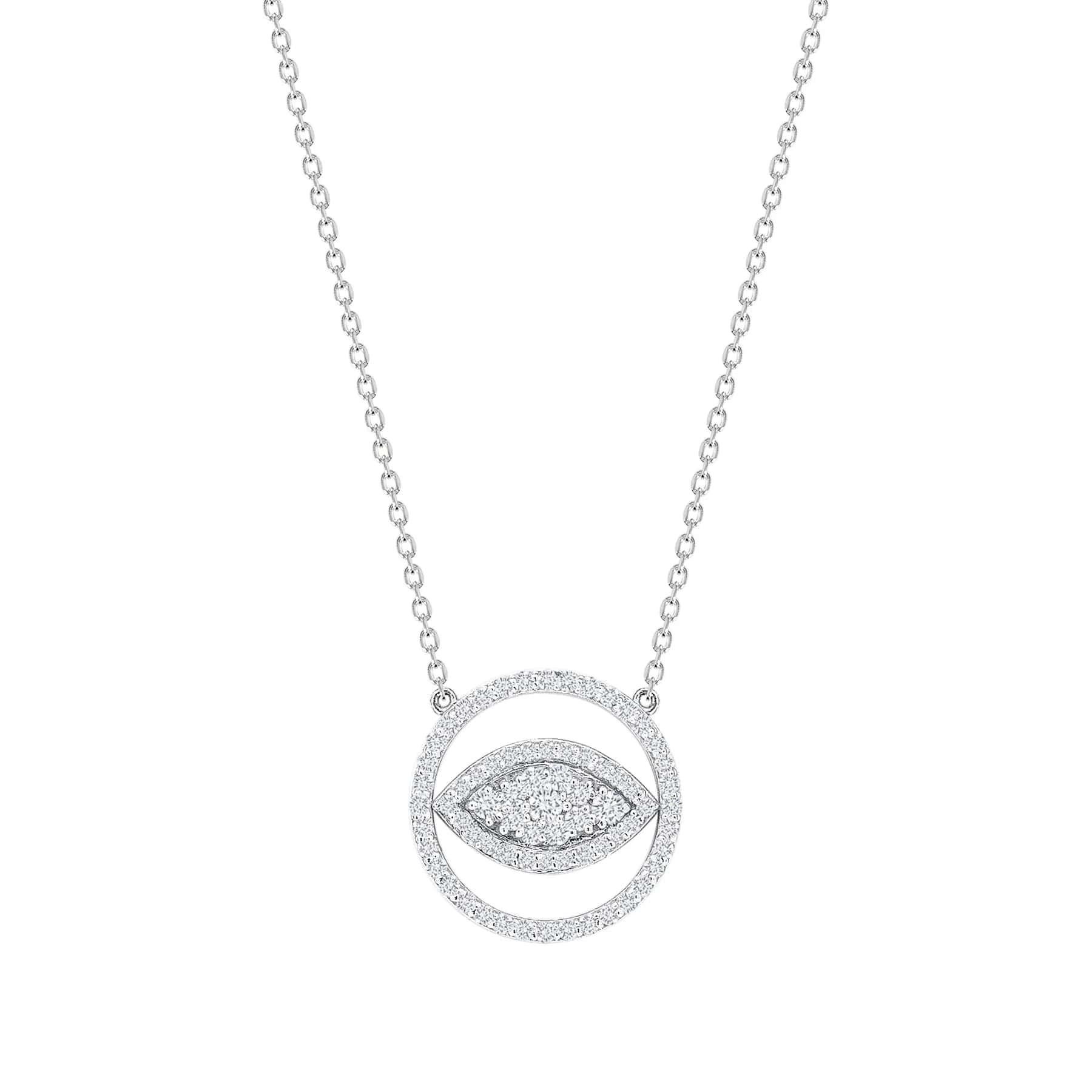 Round Cut Cable Chain Diamond 14K White Gold Eye Necklace For Sale