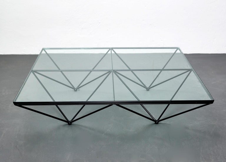 European Alanda Coffee Table by Paolo Piva with Square Glass and Metal Structure For Sale