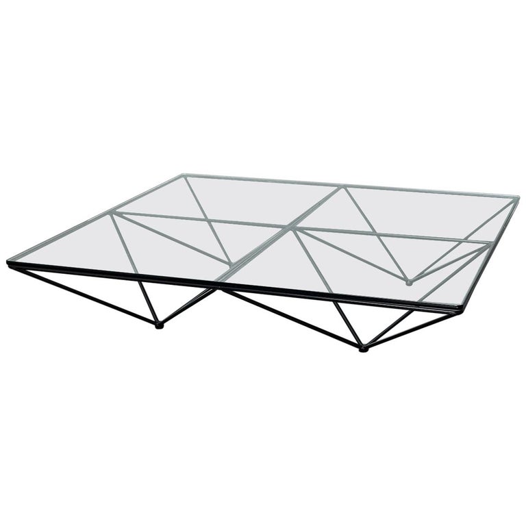 Alanda Coffee Table by Paolo Piva with Square Glass and Metal Structure For Sale