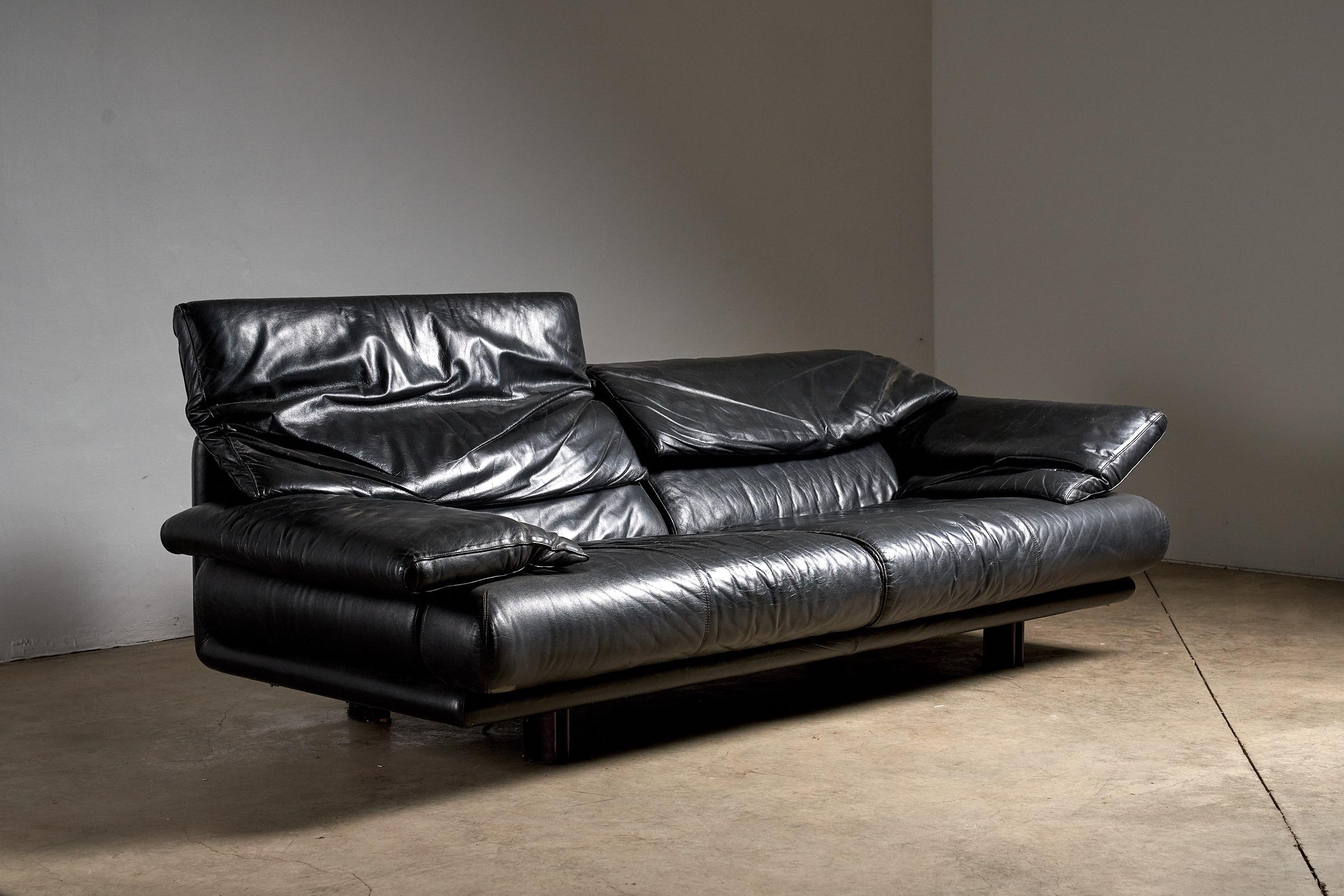 Italian Alanda sofa Paolo Piva for B&B Italia black leather For Sale