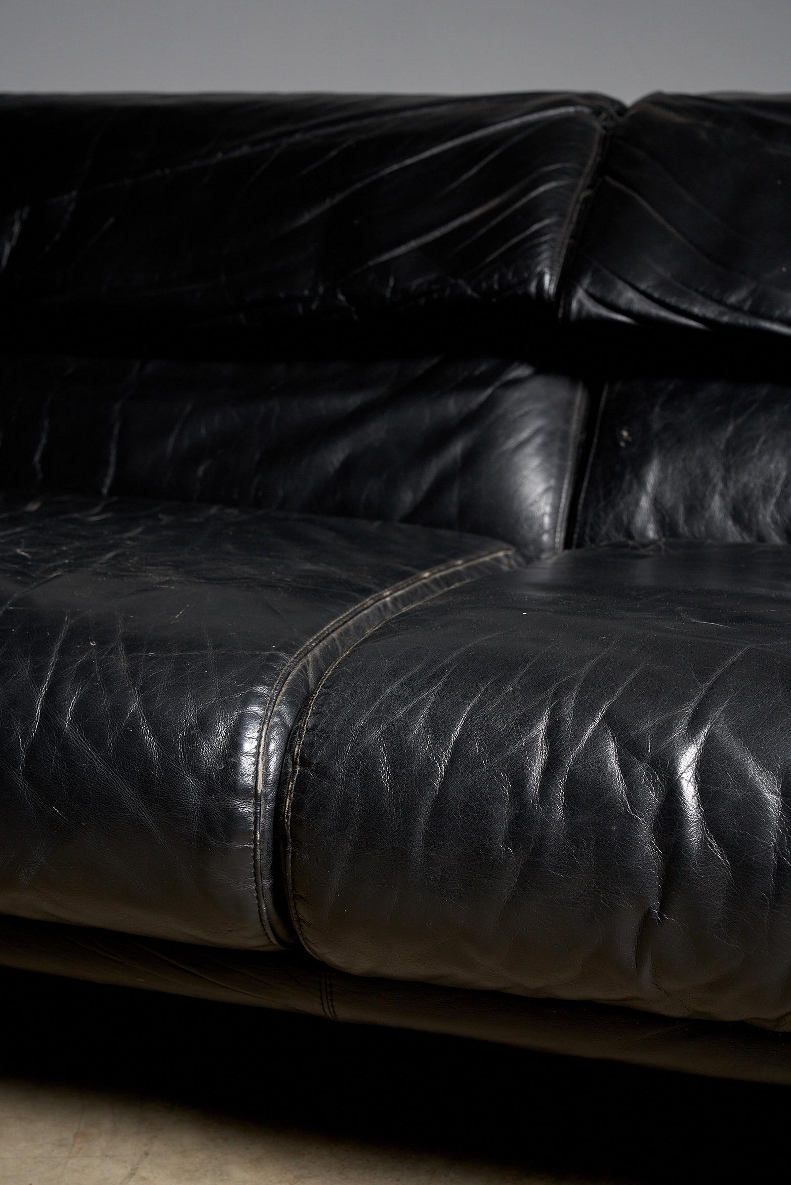 20th Century Alanda sofa Paolo Piva for B&B Italia black leather For Sale