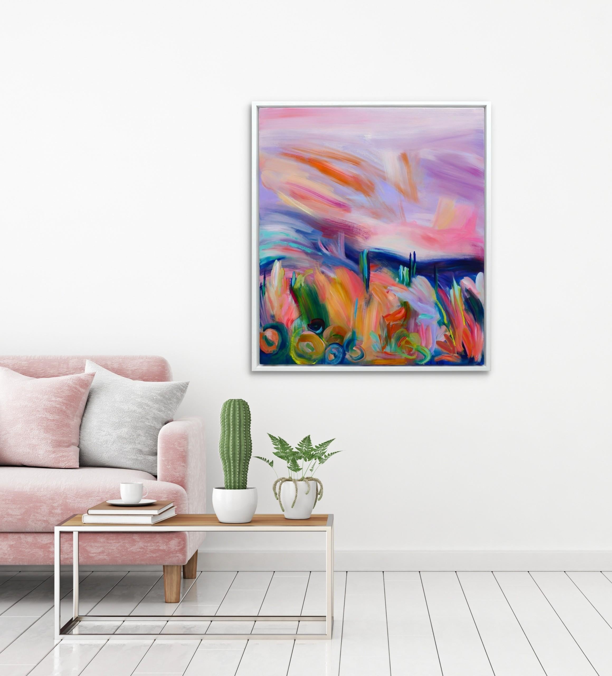 Despertar, Pintura original, Arte abstracto, Paisaje, Desierto, Colorido, Rosa - Painting de Alanna Eakin