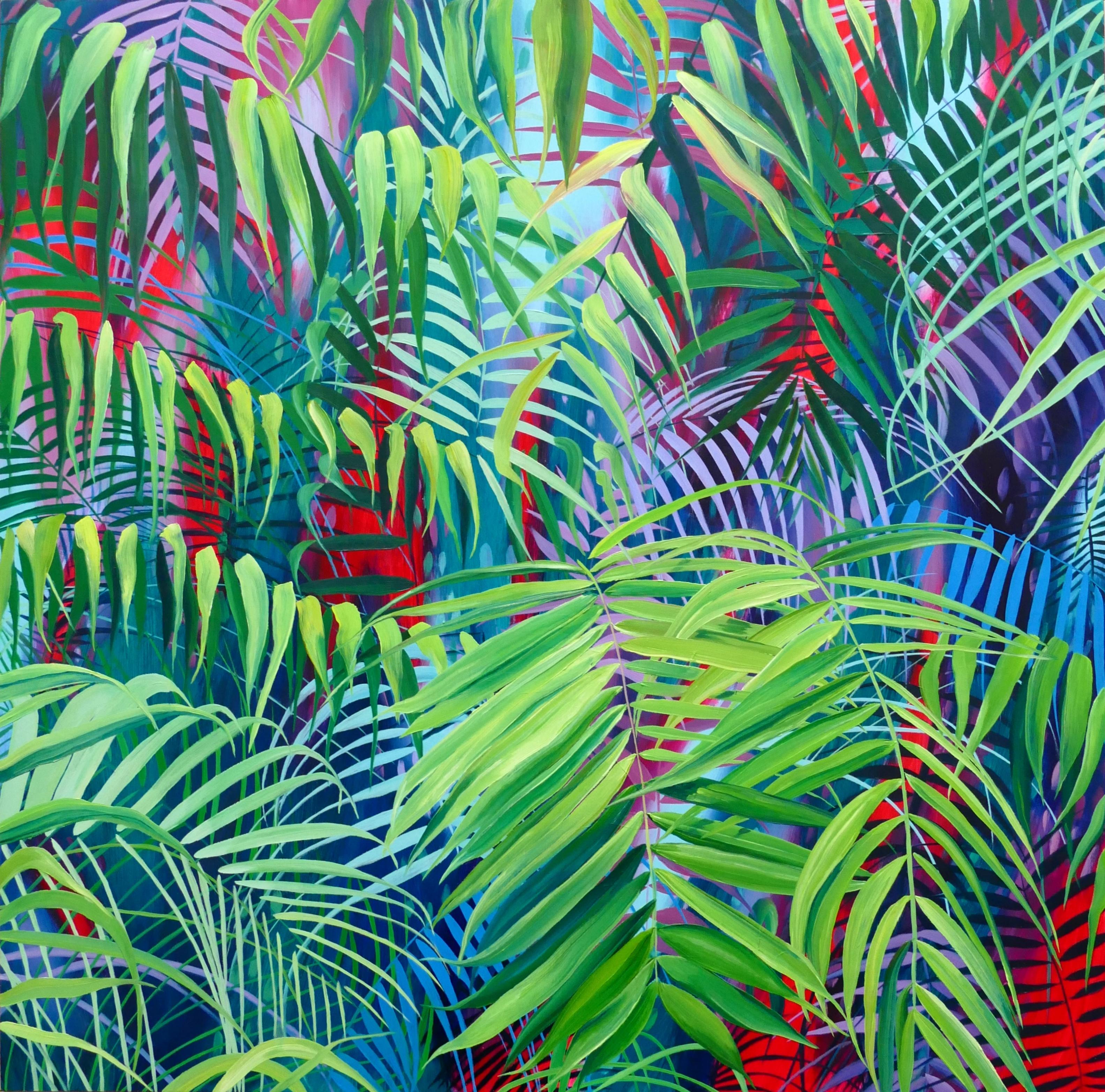 British contemporary artist Alanna Eakin's particular interest in tropical plants formed during lockdown when we were unable to travel and there was a longing for an escape. Through a combination of memories, collected imagery and plant studies she