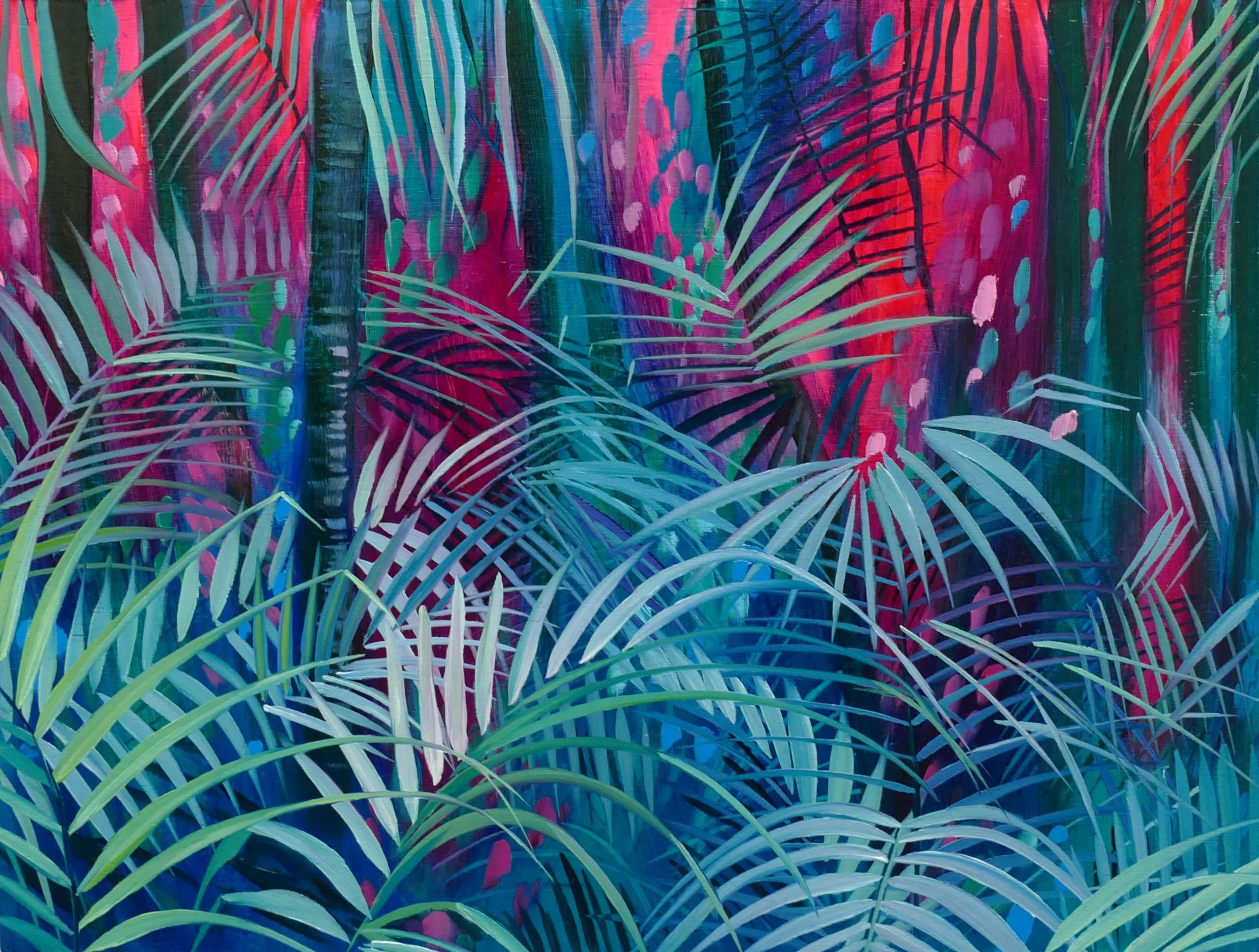 Dschungel Paradies, Landschaftskunst, kühnes Original-Ölgemälde, gerahmtes Kunstwerk