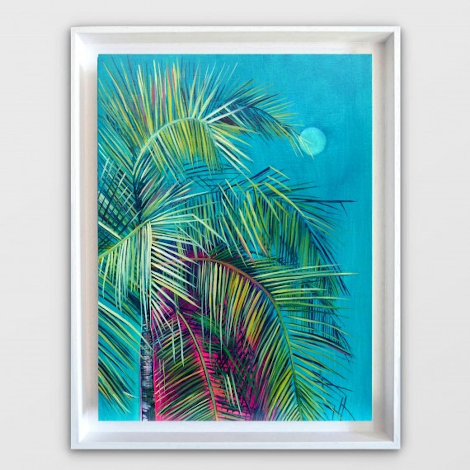 Mersing, Alanna Eakin, Original surrealistisches Gemälde mit tropischer Palme, Urlaub im Angebot 6