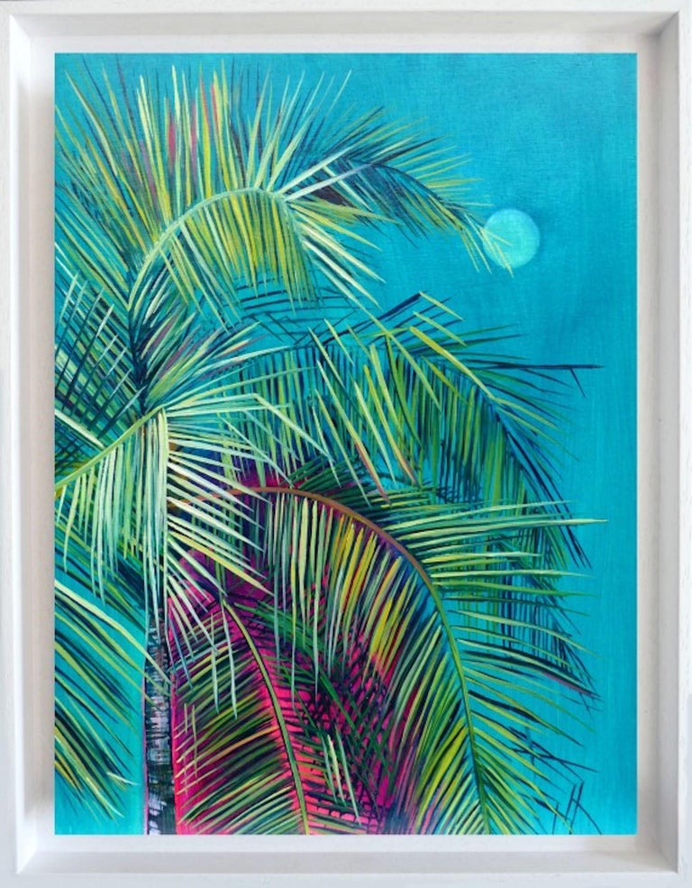 Mersing, Alanna Eakin, Original Surrealist Tropical Palm Tree Painting, Holiday For Sale 6
