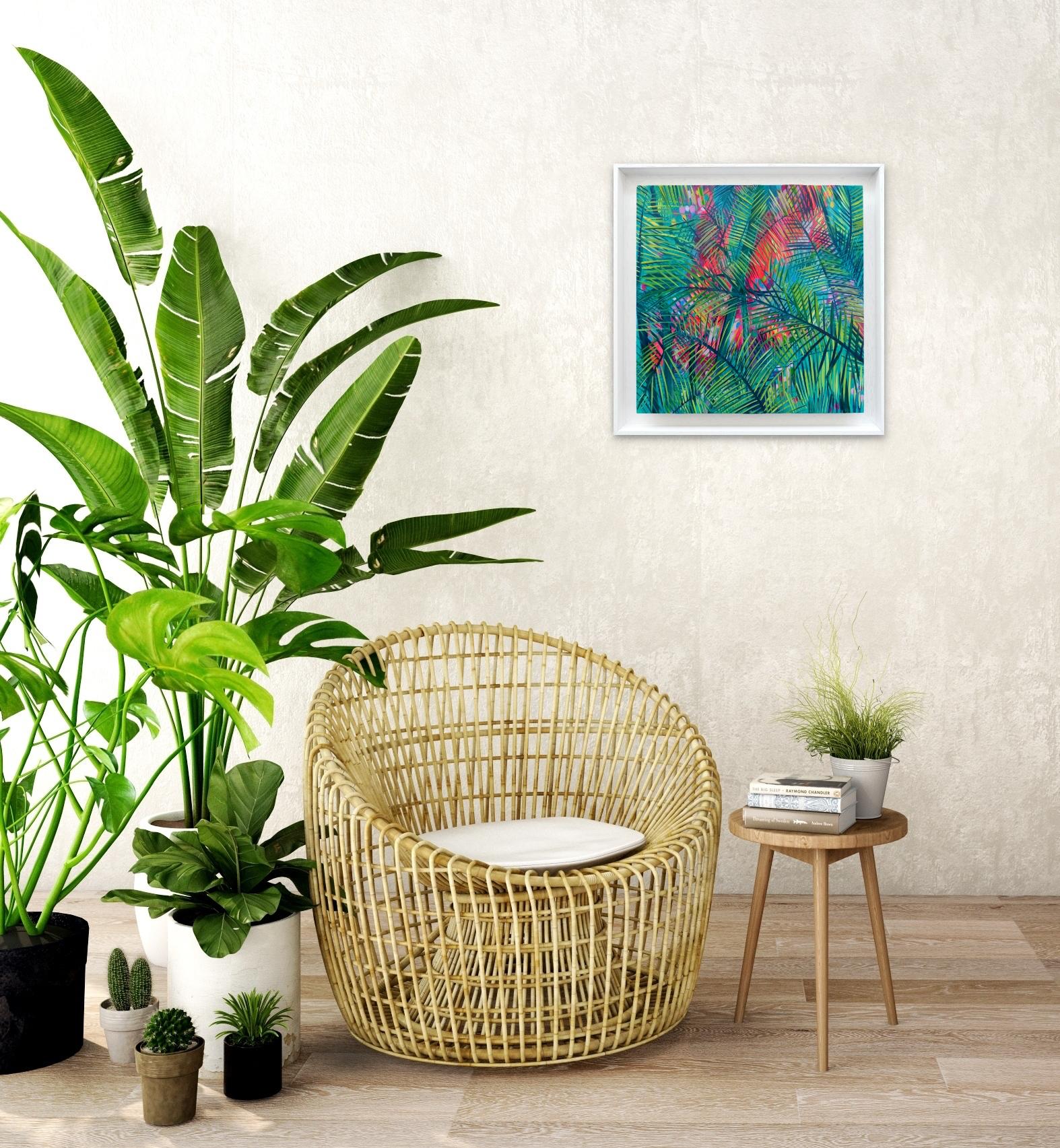 Tropical Garden VIII - Blue Abstract Painting by Alanna Eakin