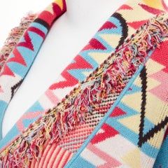 ALANUI 2021: Abrigo tipo cárdigan de cachemira con flecos, jacquard geométrico de estilo del suroeste y diseño «Icon», talla M