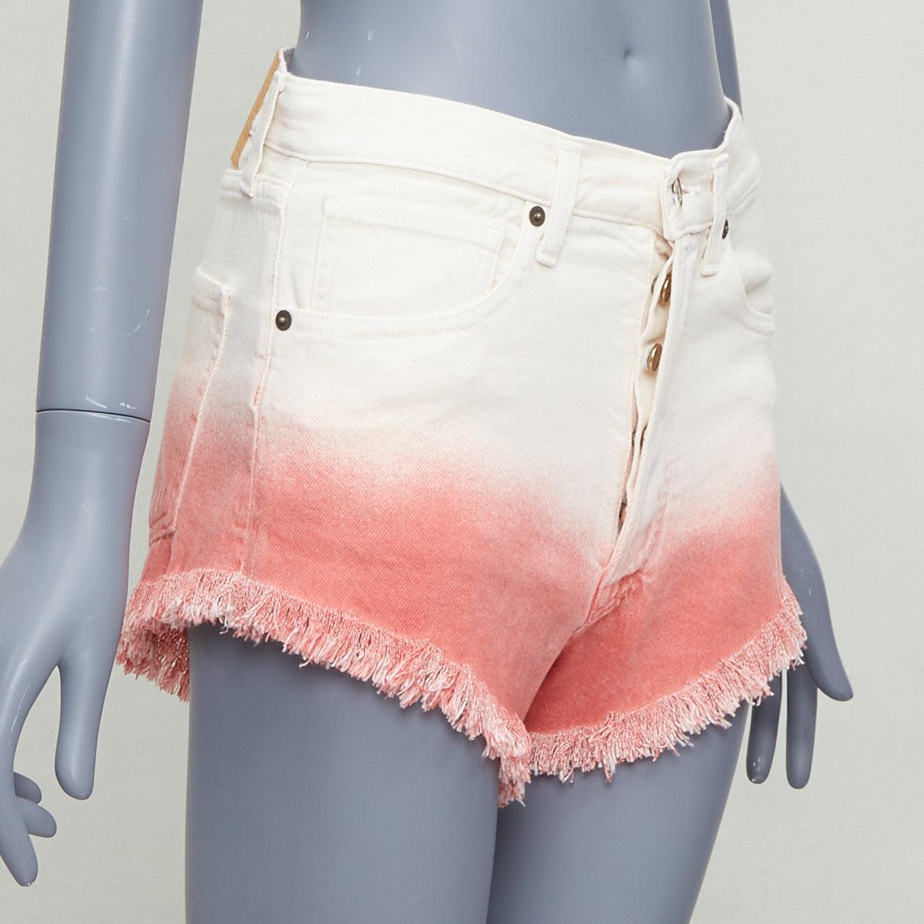 ALANUI 2024 Papaya pink ombre dip dye cream frayed denim shorts 25