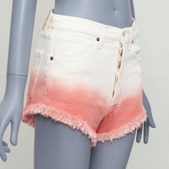 Alanui 2024 Short en jean effiloché rose papaye dip dye crème 25"