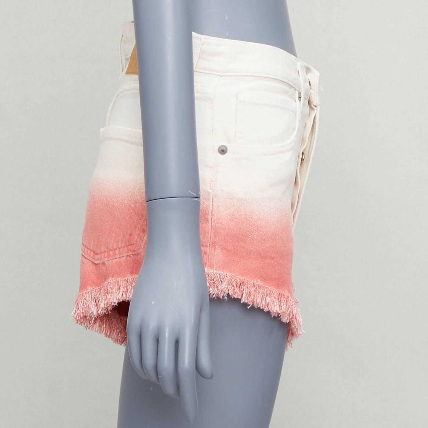 White ALANUI 2024 Papaya pink ombre dip dye cream frayed denim shorts 25