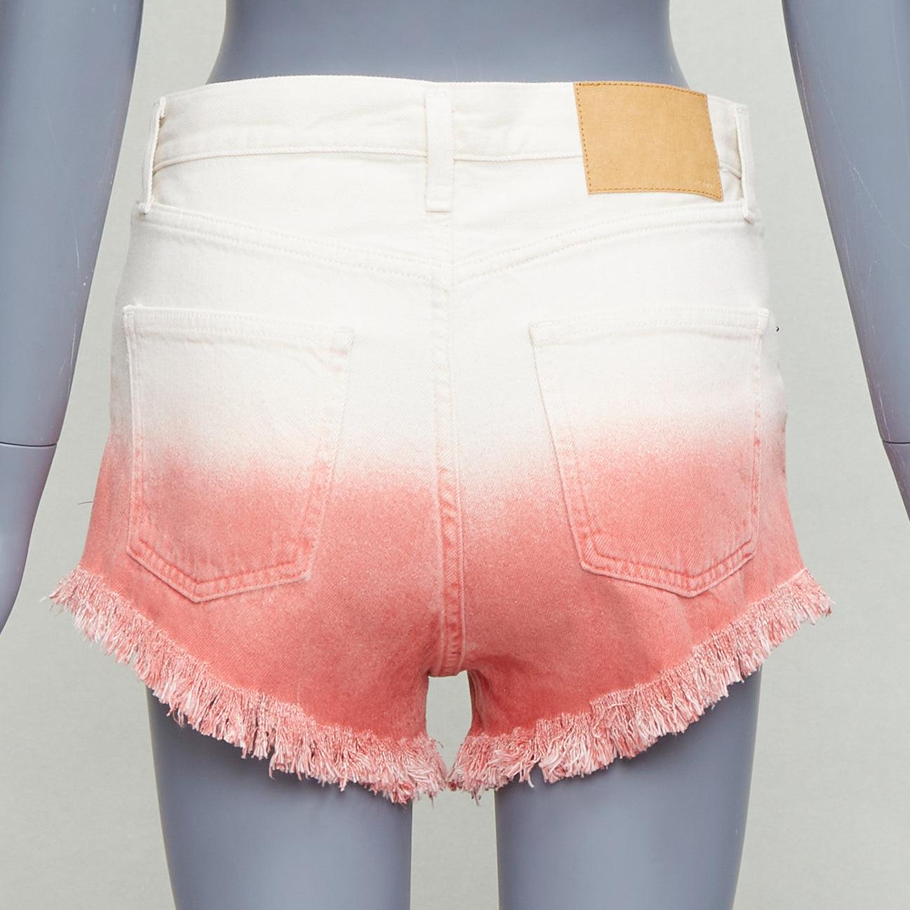 ALANUI 2024 Papaya pink ombre dip dye cream frayed denim shorts 25