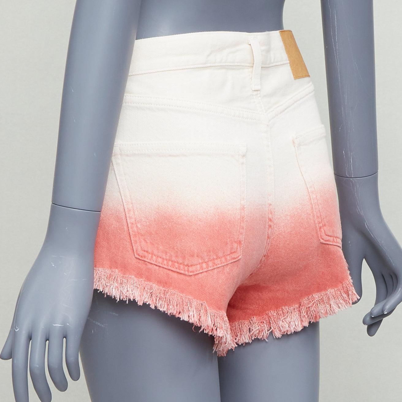 Women's ALANUI 2024 Papaya pink ombre dip dye cream frayed denim shorts 25