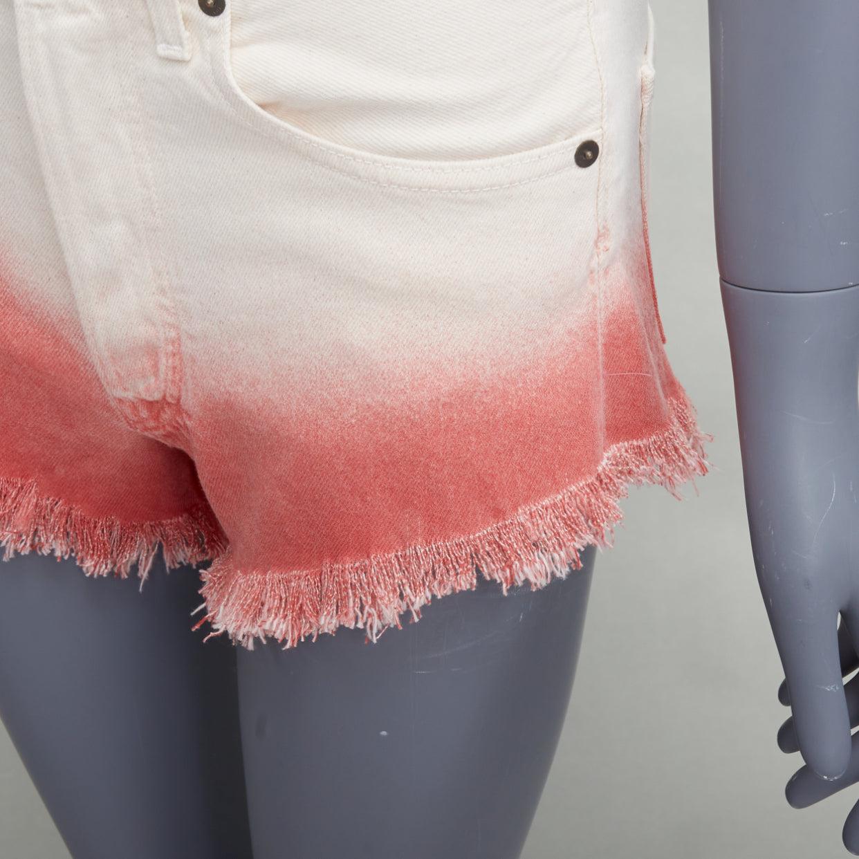 ALANUI 2024 Papaya pink ombre dip dye cream frayed denim shorts 25