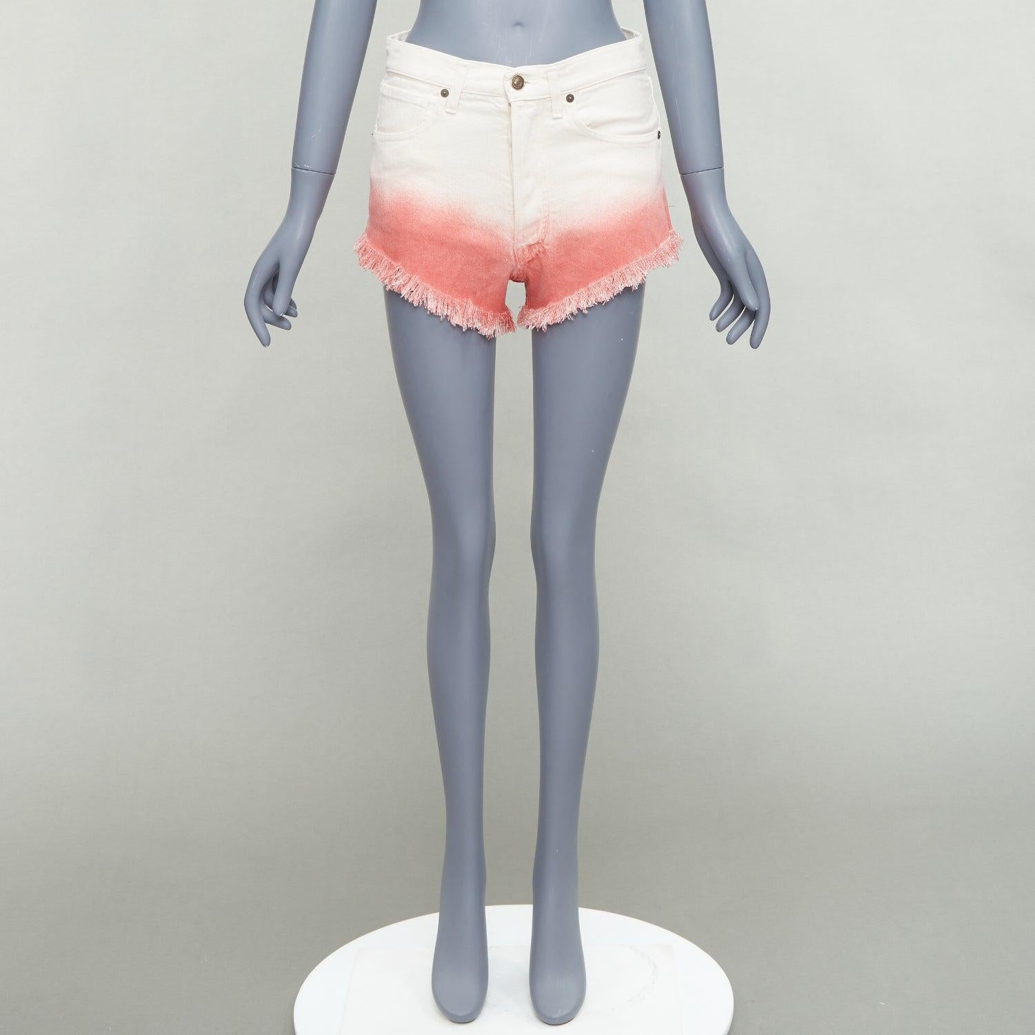ALANUI 2024 Papaya pink ombre dip dye cream frayed denim shorts 25