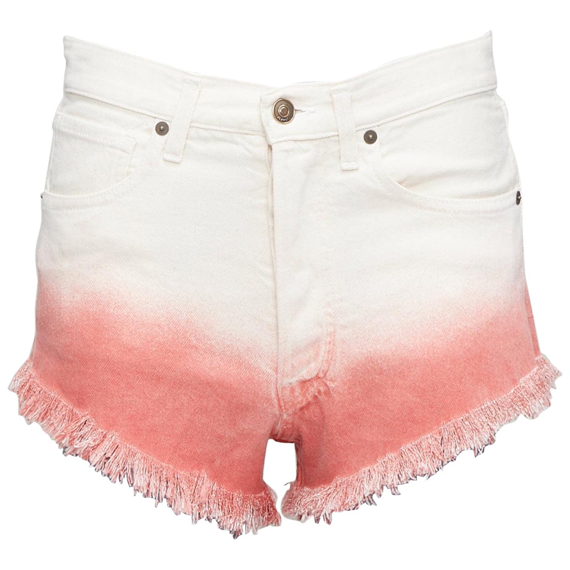 Alanui 2024 Pantaloncini in denim sfrangiati color rosa papaya ombreggiati e color crema 25 in vendita