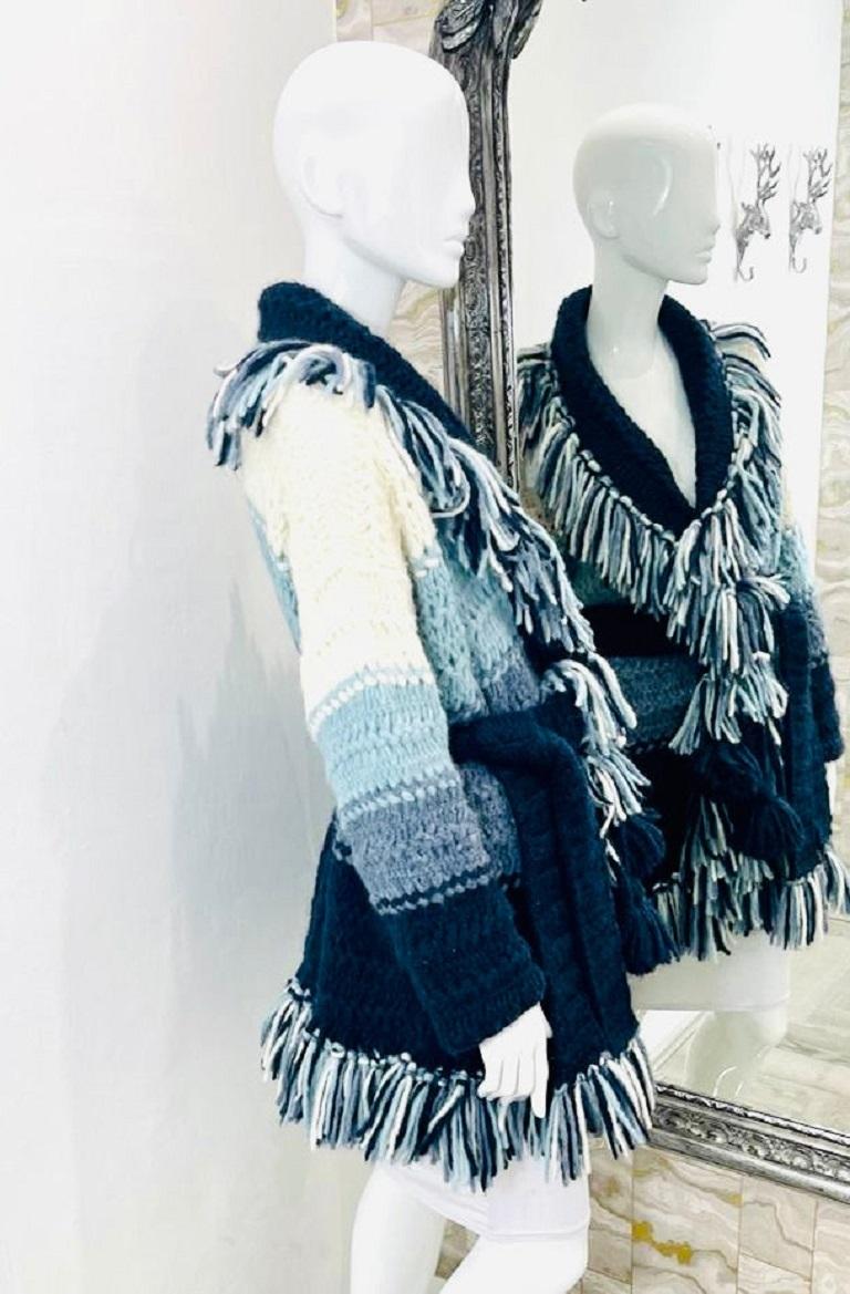 Black Alanui Alpaca Fringed Knitted Cardi Coat For Sale