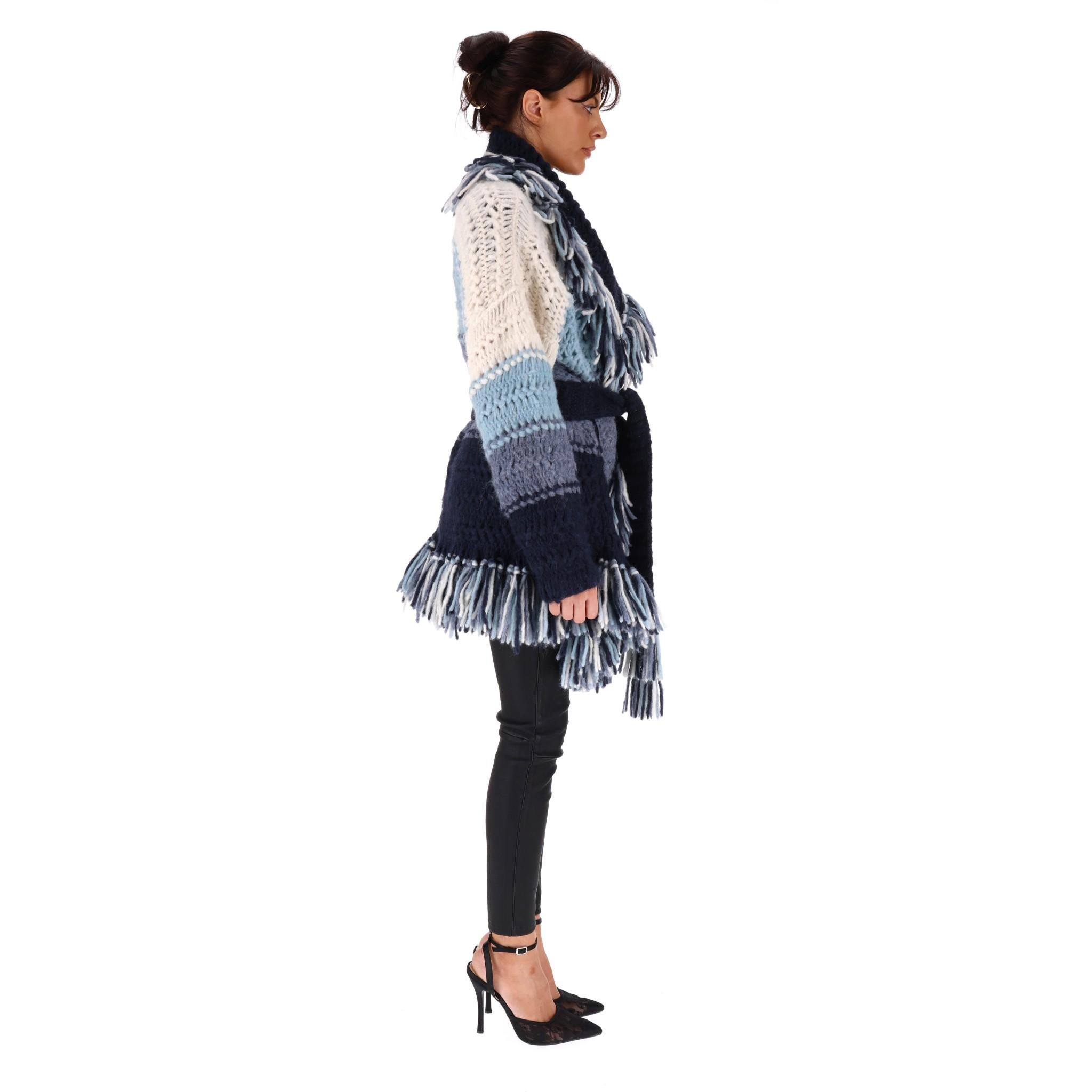 Noir Alanui - Manteau tricoté à franges en alpaga en vente