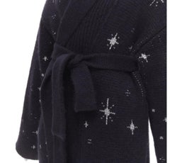 ALANUI alpaca wool chunky knit navy blue silver starburst cardigan coat robe M