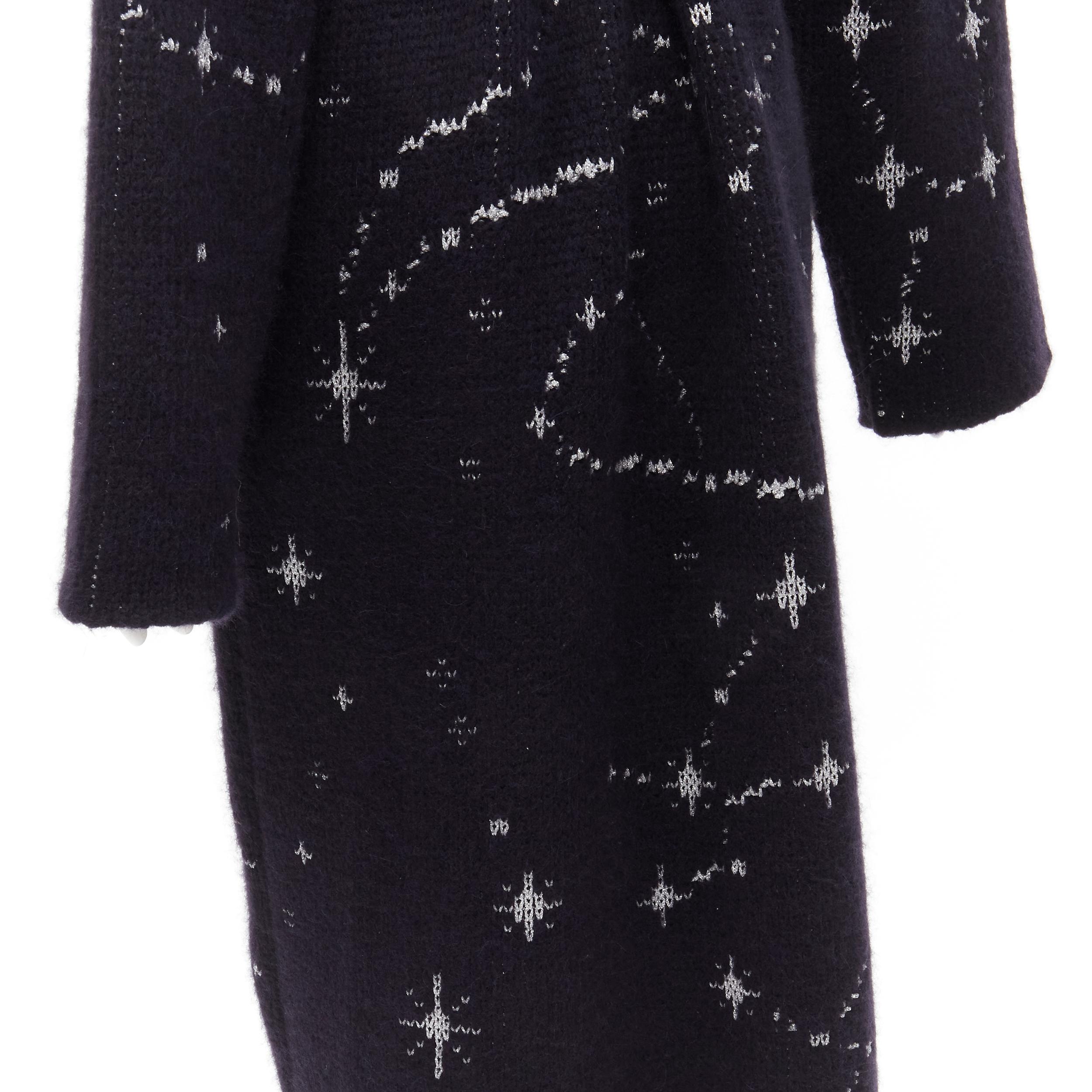 Women's ALANUI alpaca wool chunky knit navy blue silver starburst cardigan coat robe M For Sale