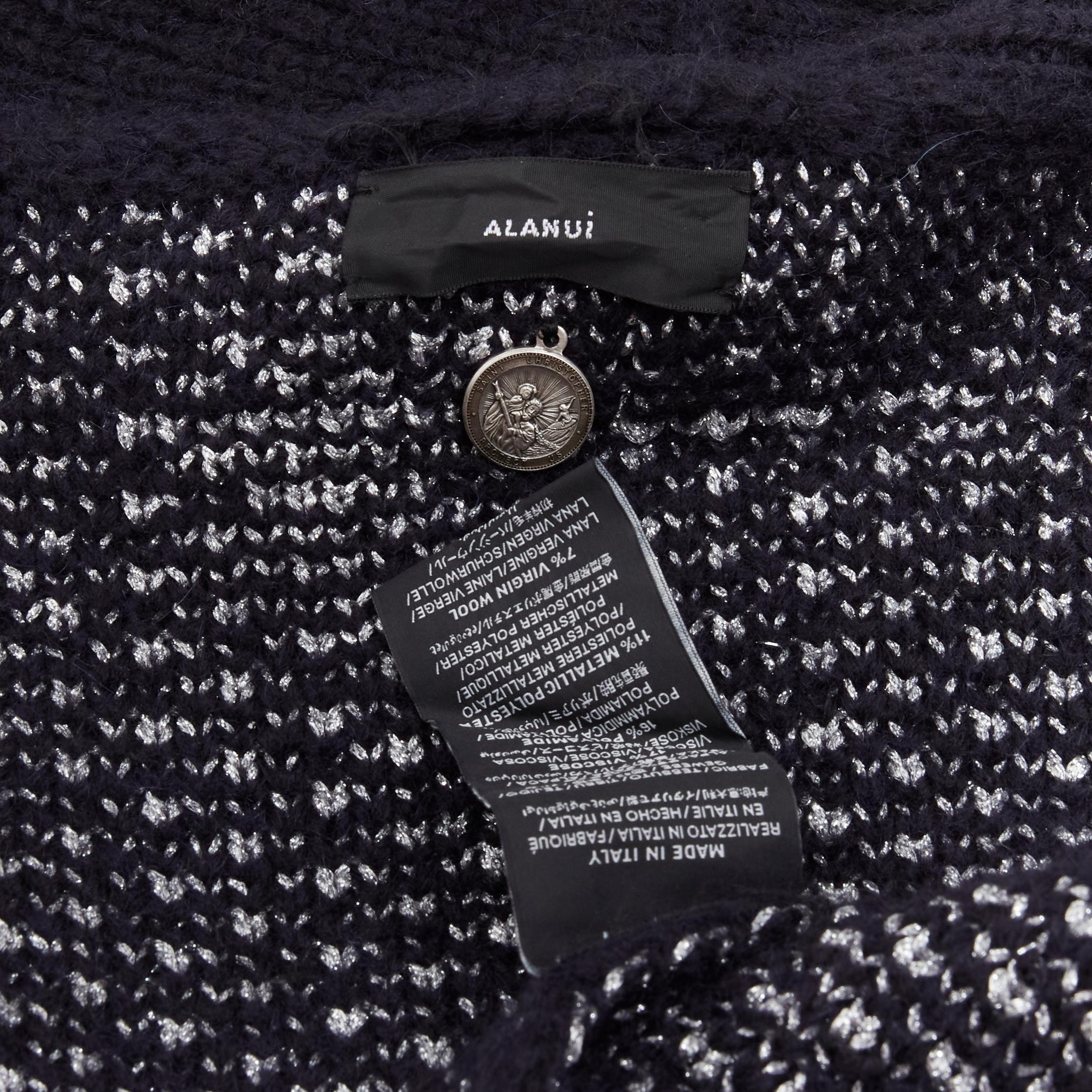 ALANUI alpaca wool chunky knit navy blue silver starburst cardigan coat robe M For Sale 1