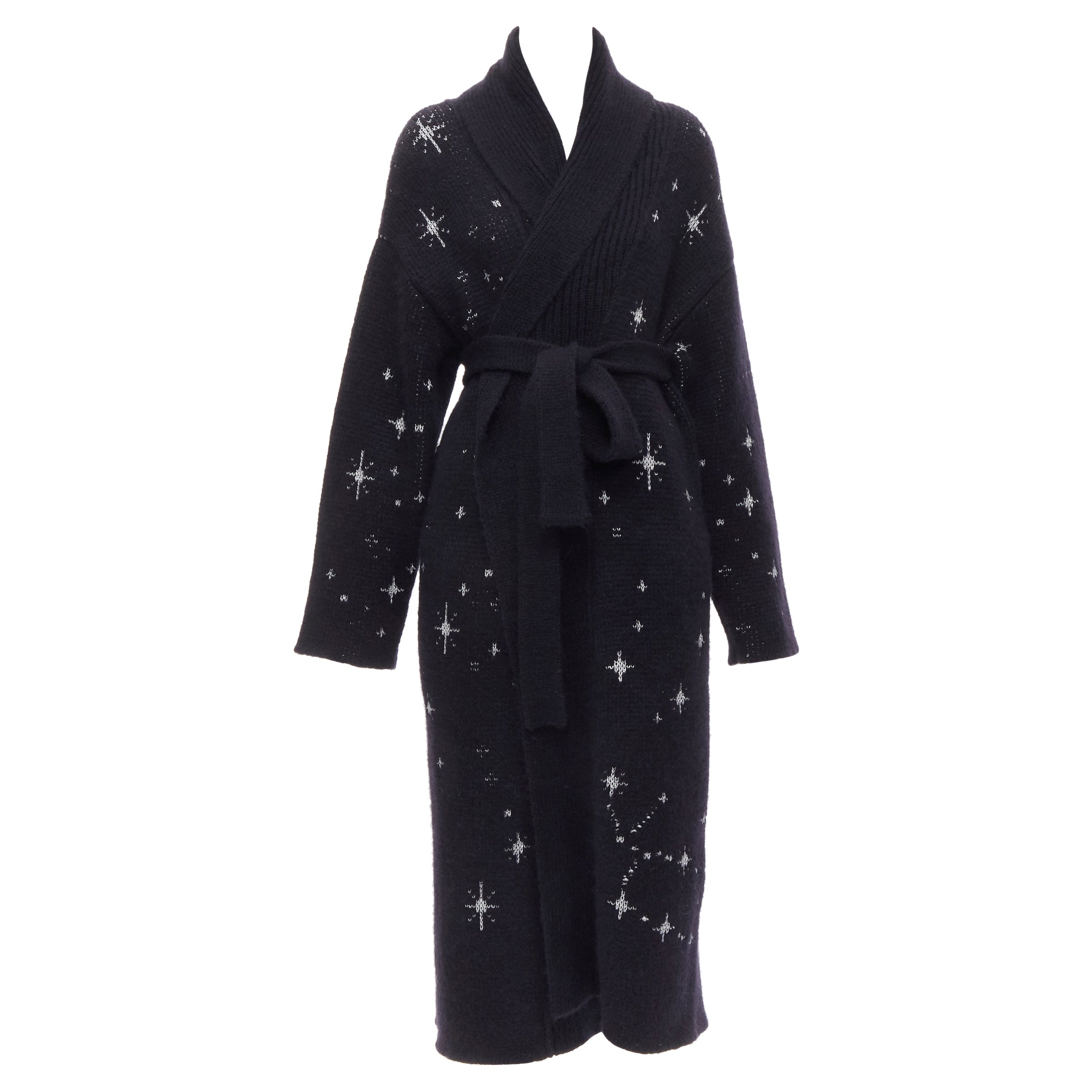 ALANUI alpaca wool chunky knit navy blue silver starburst cardigan coat robe M