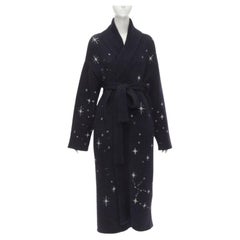 ALANUI Alpaka Wolle Grobstrick Marineblau Silber Starburst Strickjacke Mantel Robe M