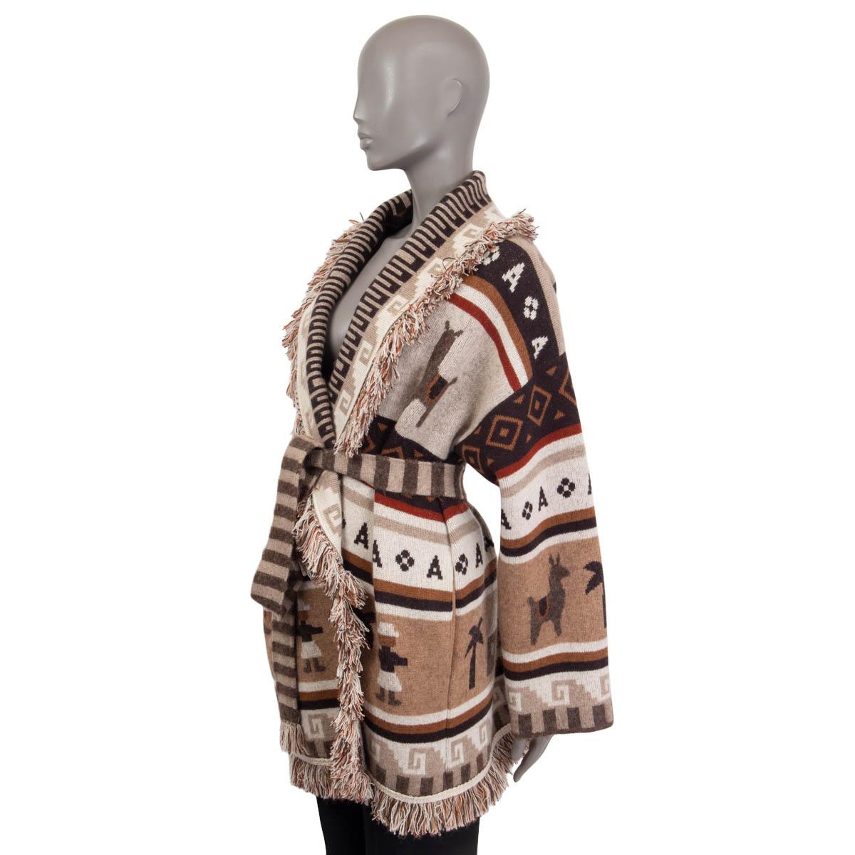 ALANUI beige cashmere THE LONG WAY TO USHUAIA Belted Cardigan Knit Jacket L In New Condition In Zürich, CH