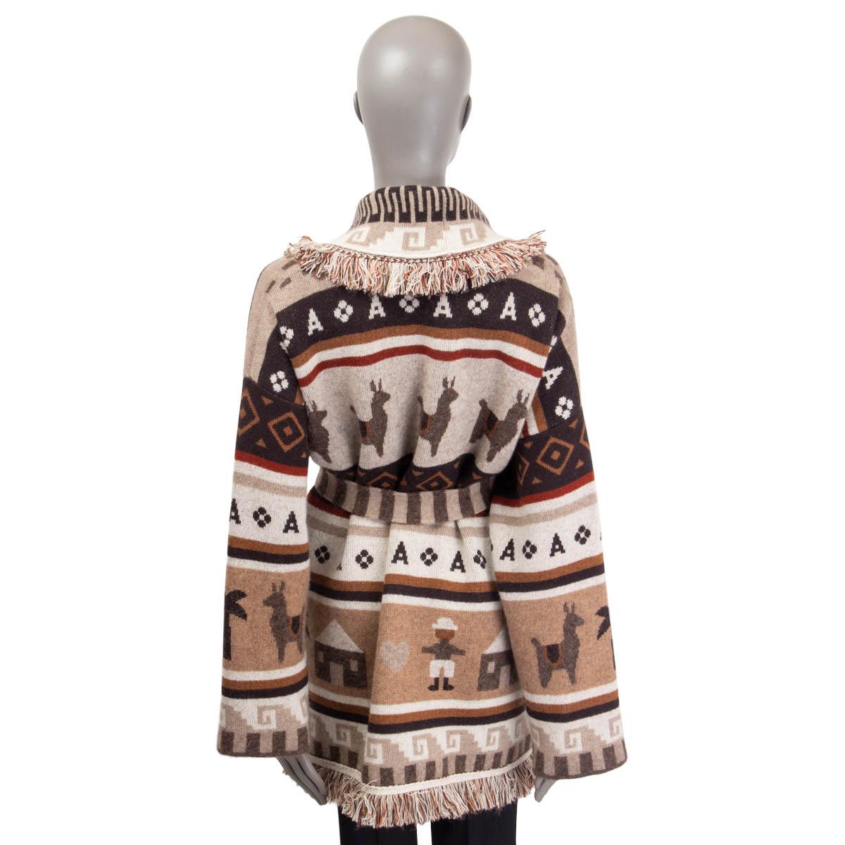 Women's ALANUI beige cashmere THE LONG WAY TO USHUAIA Belted Cardigan Knit Jacket L