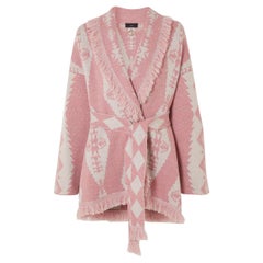 Alanui Belted Fringed Cashmere Blend Jacquard Cardigan Small