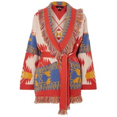 Alanui Belted Fringed Cashmere Jacquard Cardigan