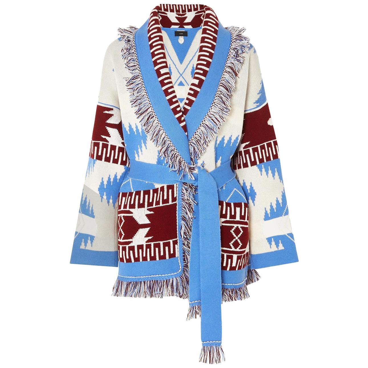 Alanui Belted Fringed Cashmere Jacquard Cardigan