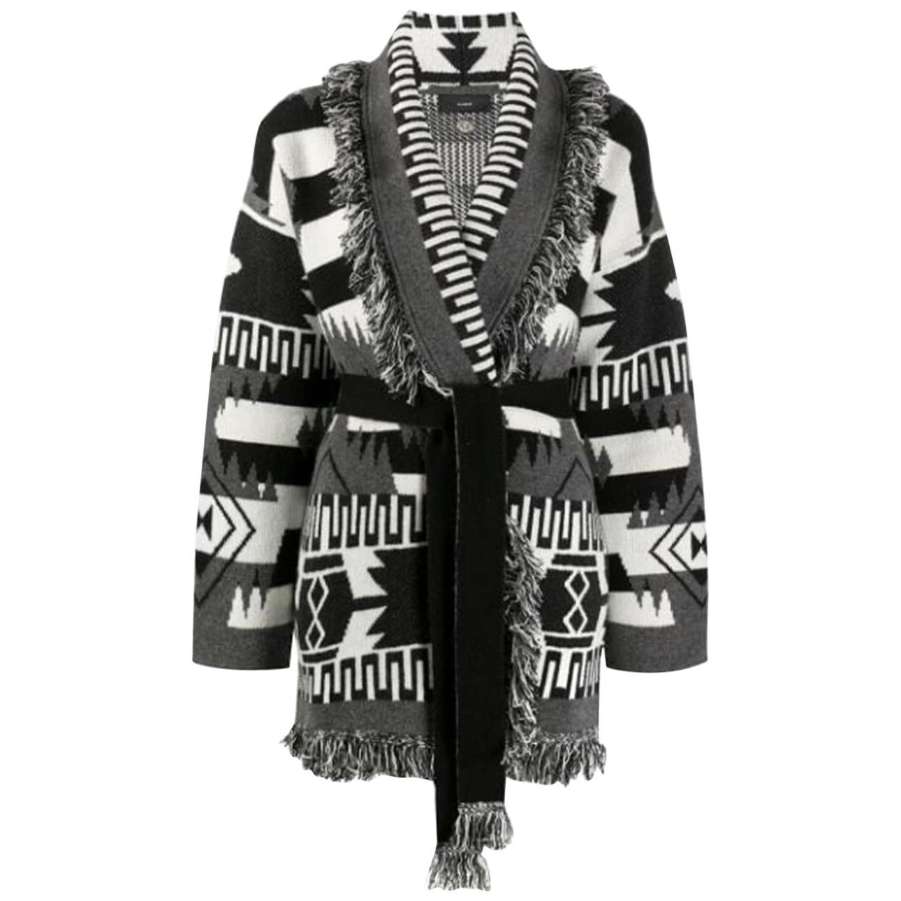 Alanui Belted Fringed Cashmere Jacquard Cardigan