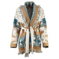 Alanui Belted Fringed Cashmere Jacquard Cardigan Small