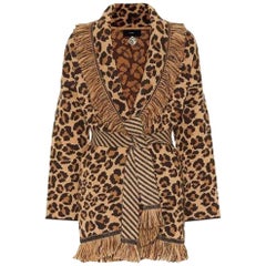 Alanui Belted Fringed Leopard Jacquard Cashmere Cardigan