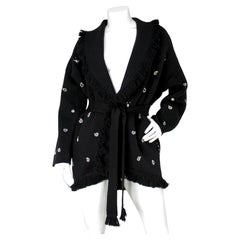 Alanui Black Bandana Embroidered Fringe Belted Cardigan