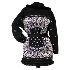 Alanui Black Bandana Embroidered Fringe Belted Cardigan