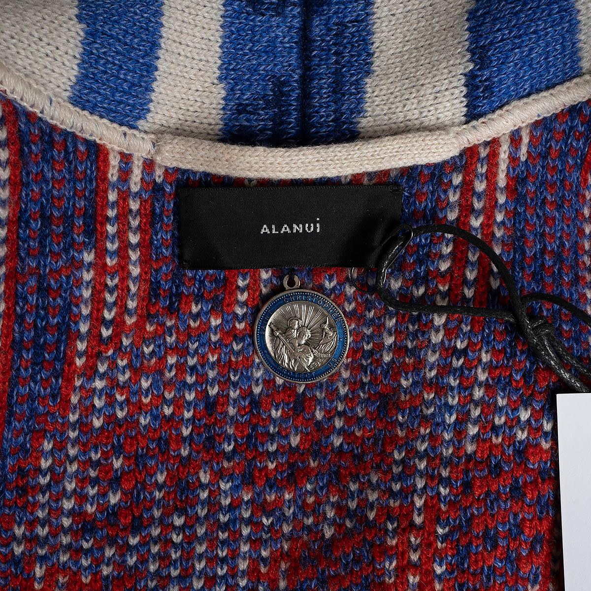Women's ALANUI blue cashmere SALVATION MOUNTAINS JACQUARD FRINGED Cardigan Jacket M For Sale